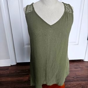 American Eagle Olive Green Tank Top Size Small Shirt with Crochet Detail
